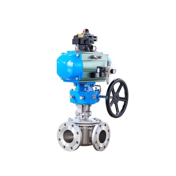 Pneumatic Three-Way Ball Valve with Handwheel Override